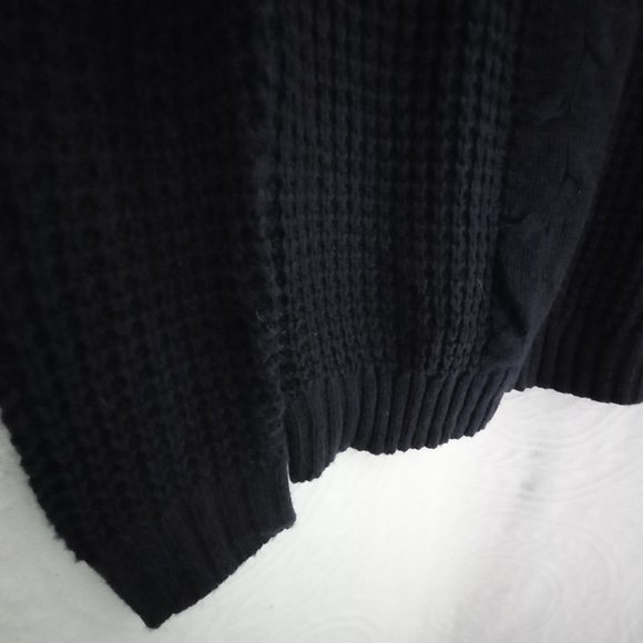 Vintage Blue Cable Knit Thick Button Down Turtleneck Sweater Size LG (T-338) - Picture 5 of 13